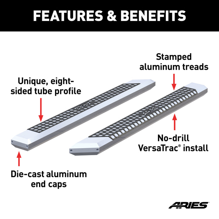 ARIES 2055875 AdvantEDGE 5-1/2in. x 75in. Chrome Aluminum Side Bars (No Brackets) - Truck Part Superstore