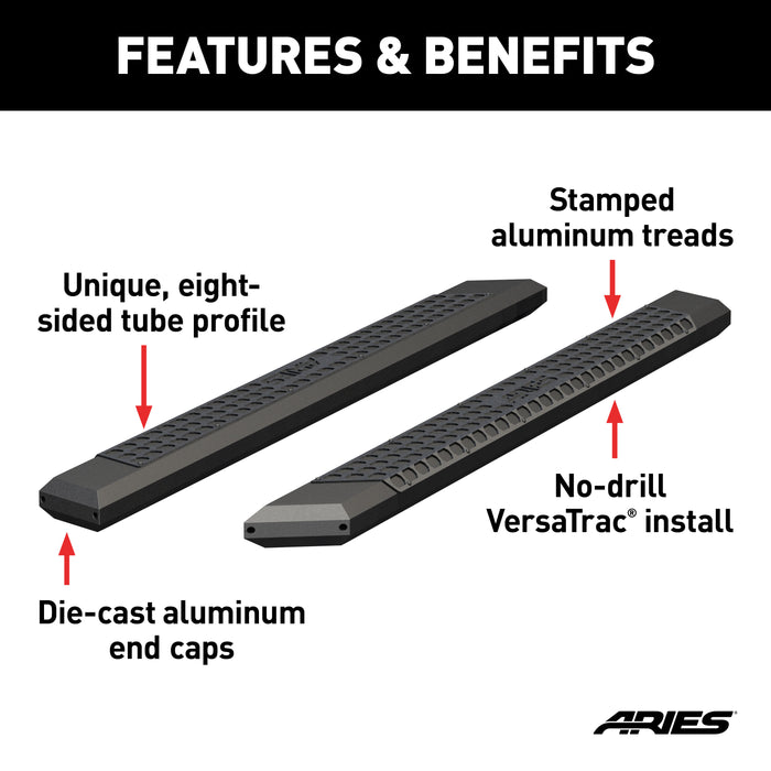 ARIES 2055975 AdvantEDGE 5-1/2in. x 75in. Black Aluminum Side Bars (No Brackets) - Truck Part Superstore