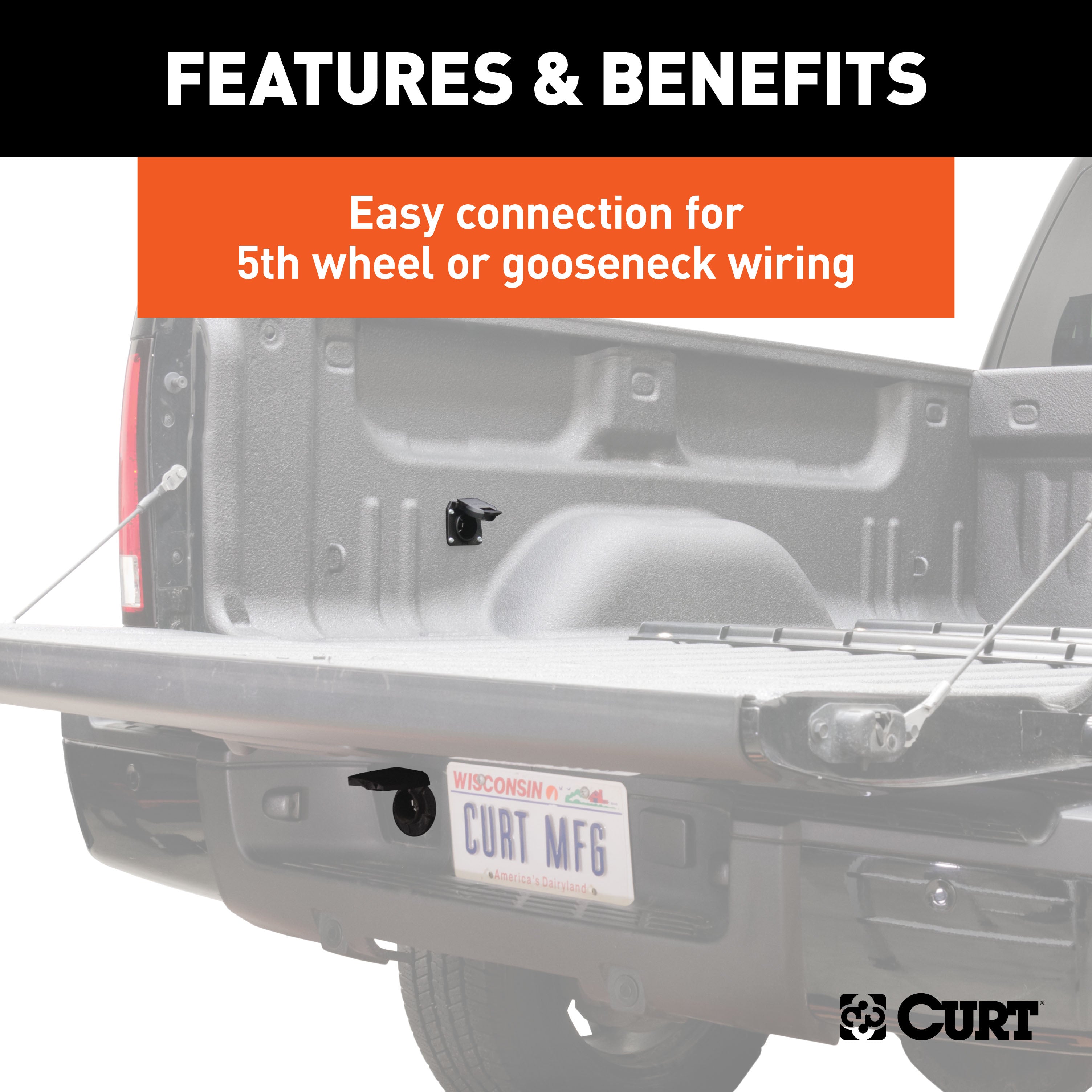 CURT 56071 7ft. Custom Wiring Extension Harness (Adds 7-Way RV Blade to Truck Bed) - Truck Part Superstore