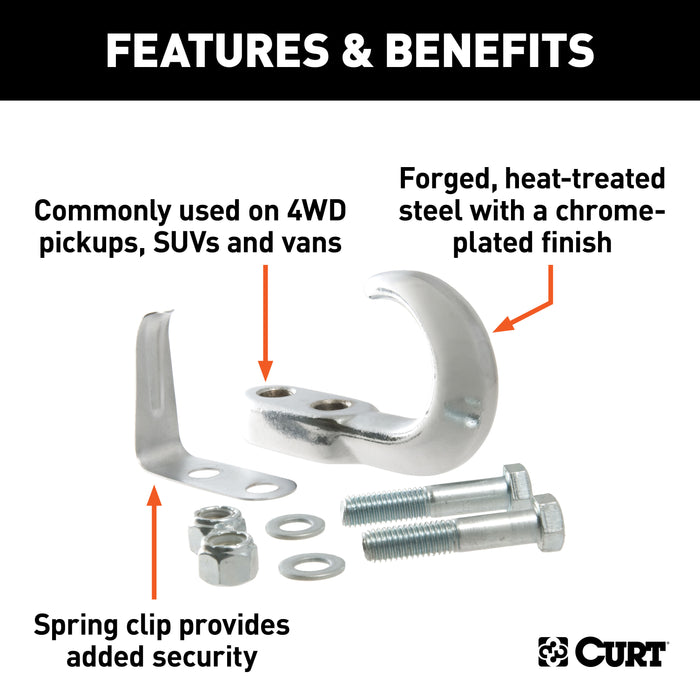 CURT 22401 CURT 22401 Bolt-On Chrome Steel Tow Hook with Spring Clip; 10;000 lbs Capacity - Truck Part Superstore