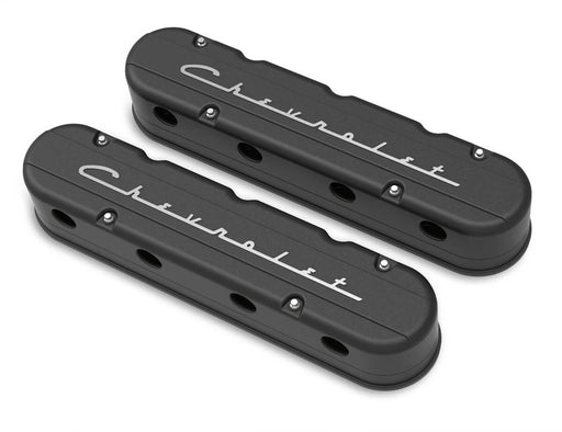 Holley 241-177 LS Valve Cover; 2 pc.; Chevrolet Logo; Satin Black Finish; - Truck Part Superstore