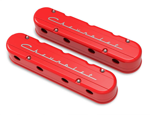 Holley 241-179 LS Valve Cover; 2 pc.; Chevrolet Logo; Gloss Red Finish; - Truck Part Superstore