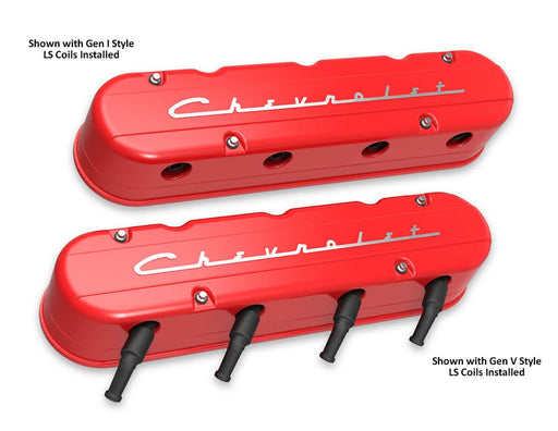 Holley 241-179 LS Valve Cover; 2 pc.; Chevrolet Logo; Gloss Red Finish; - Truck Part Superstore