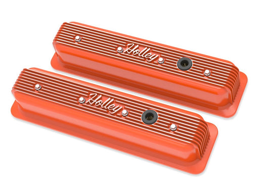 Holley 241-249 Valve Covers; Center-Bolt Finned; w/o Emissions Port; Chevy Orange Finish; - Truck Part Superstore