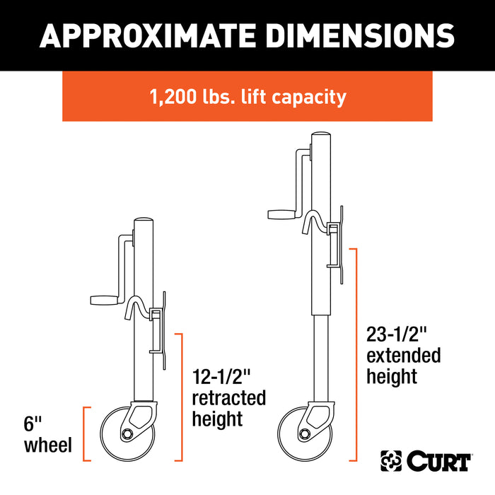 CURT 28112 Marine Jack with 6in. Wheel (1;200 lbs; 10in. Travel) - Truck Part Superstore