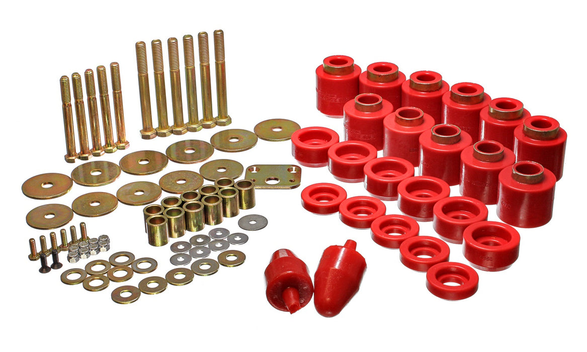 Energy Suspension 2.4108R Body Mount Set; Red; 1 in. Body Lift; Performance Polyurethane; - Truck Part Superstore