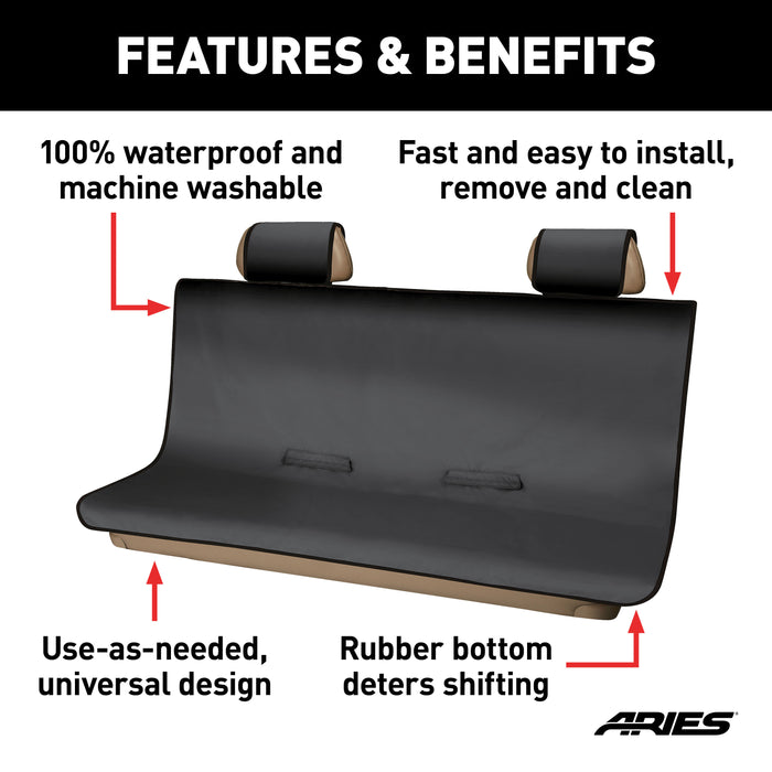 ARIES 3147-09 Seat Defender 58in. x 63in. Removable Waterproof Black XL Bench Seat Cover - Truck Part Superstore