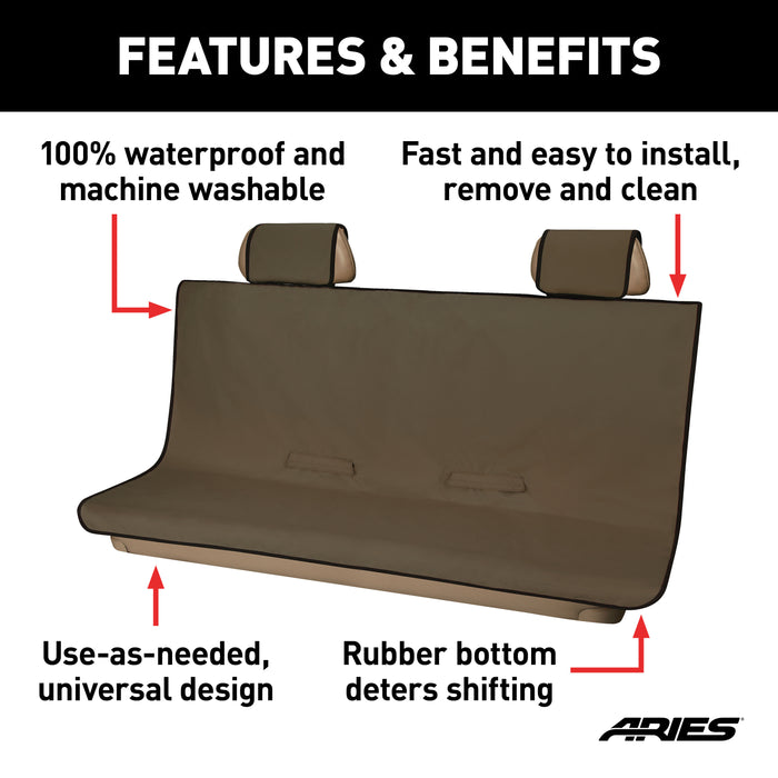 ARIES 3147-18 Seat Defender 58in. x 63in. Removable Waterproof Brown XL Bench Seat Cover - Truck Part Superstore