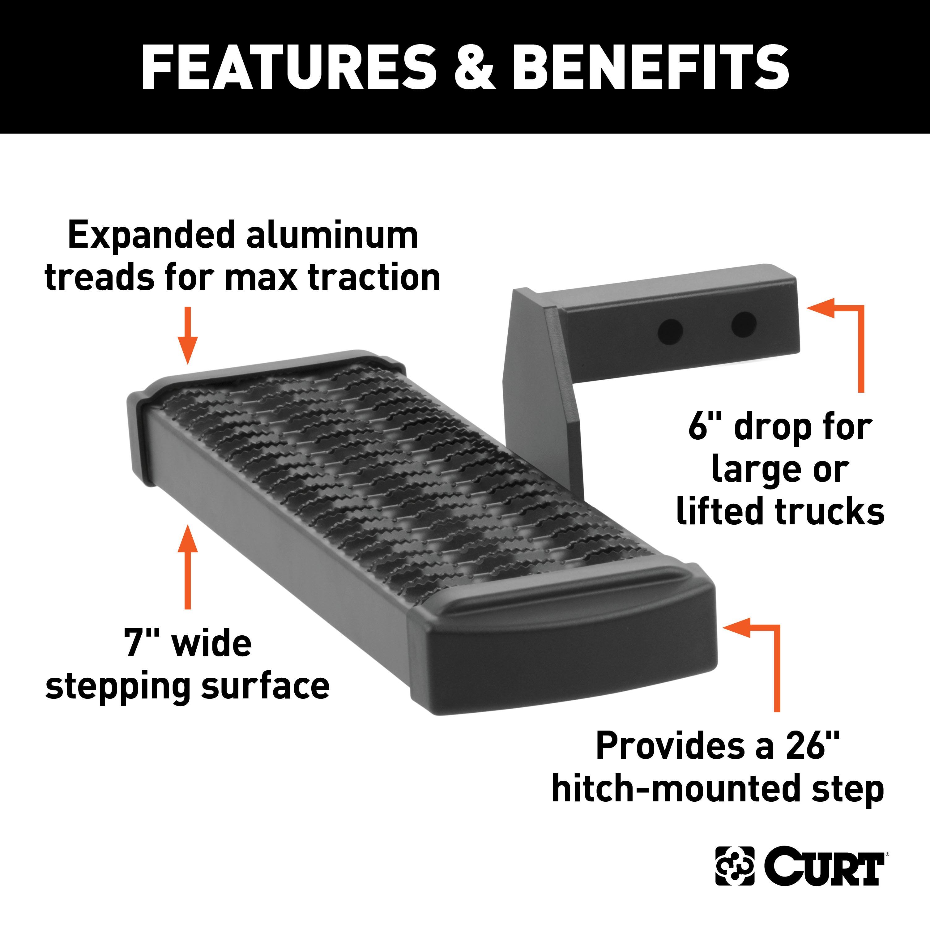 CURT 32002 CURT 32002 Grip Step 26-Inch Hitch Step for 2-Inch Receiver; 6-Inch Drop - Truck Part Superstore