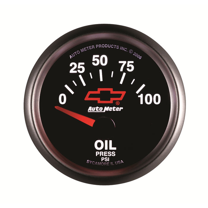 AutoMeter 3627-00406 GAUGE; OIL PRESSURE; 2 1/16in.; 100PSI; ELECTRIC; CHEVY RED BOWTIE; BLACK - Truck Part Superstore