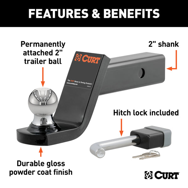 CURT 45142 Towing Starter Kit with 2in. Ball (2in. Shank; 7;500 lbs; 4in. Drop) - Truck Part Superstore
