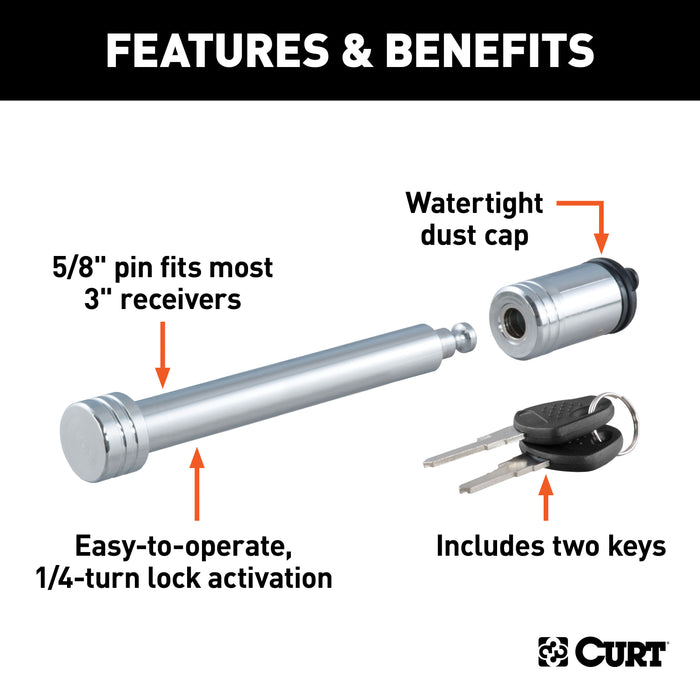 CURT 23025 CURT 23025 Trailer Hitch Lock; 5/8-Inch Pin Diameter; Fits 3-Inch Receiver - Truck Part Superstore