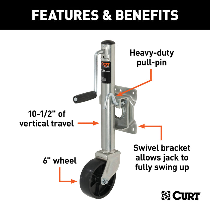 CURT 28101 Marine Jack with 6in. Wheel (1;000 lbs; 10in. Travel; Packaged) - Truck Part Superstore