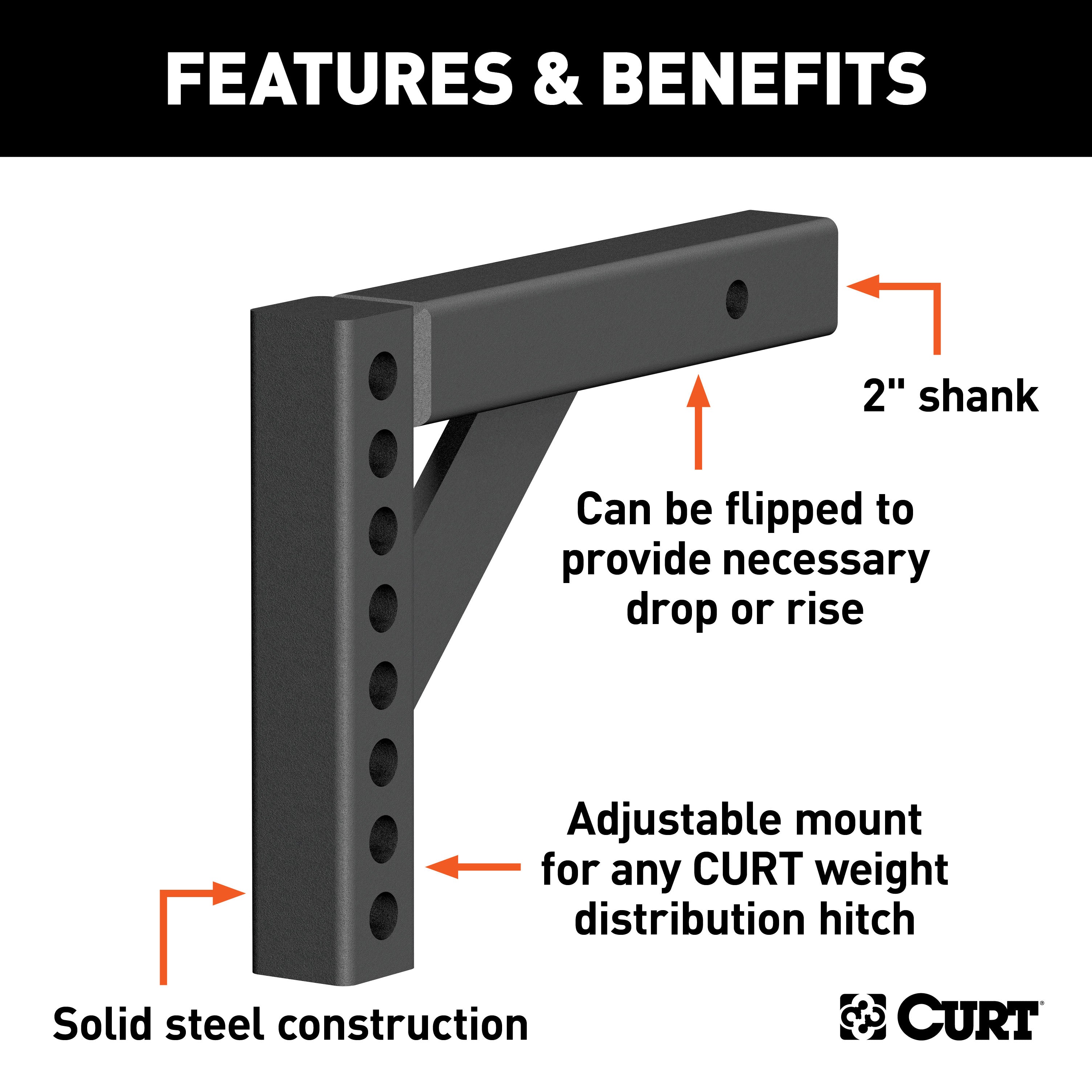 CURT 17120 Weight Distribution Shank (2in. Shank; 5-5/8in. Drop; 8-7/8in. Rise) - Truck Part Superstore