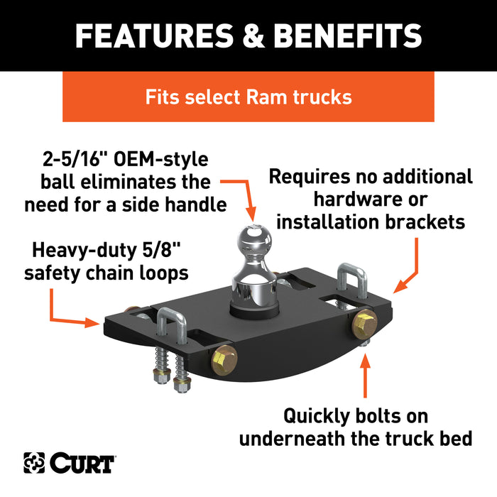 CURT 60633 OEM-Style Gooseneck Hitch; Select Ram 2500; 3500 - Truck Part Superstore