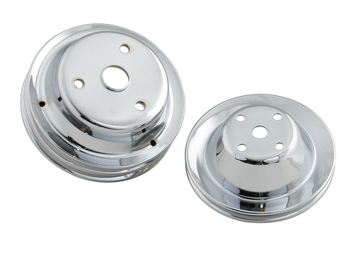 Mr Gasket 4962 Chrome Plated Pulley Set; Single Upper; Double Lower; Long Water Pump; - Truck Part Superstore