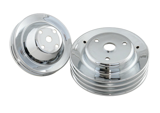 Mr Gasket 4963 Chrome Plated Pulley Set; Double Upper; Triple Lower; Long Water Pump; - Truck Part Superstore