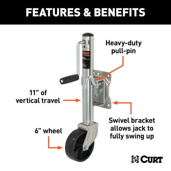 CURT 28113 Marine Jack with 6in. Wheel (1;200 lbs; 10in. Travel; Packaged) - Truck Part Superstore