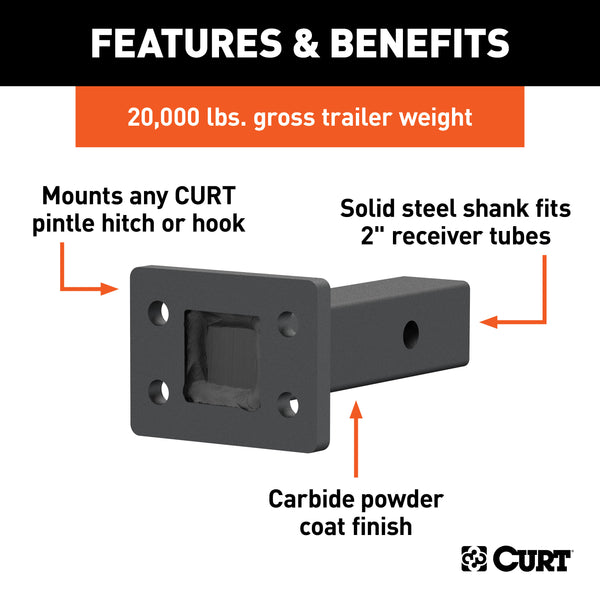 CURT 48326 CURT 48326 Pintle Mount for 2-Inch Hitch Receiver; 20;000 lbs; 6-Inch Length - Truck Part Superstore