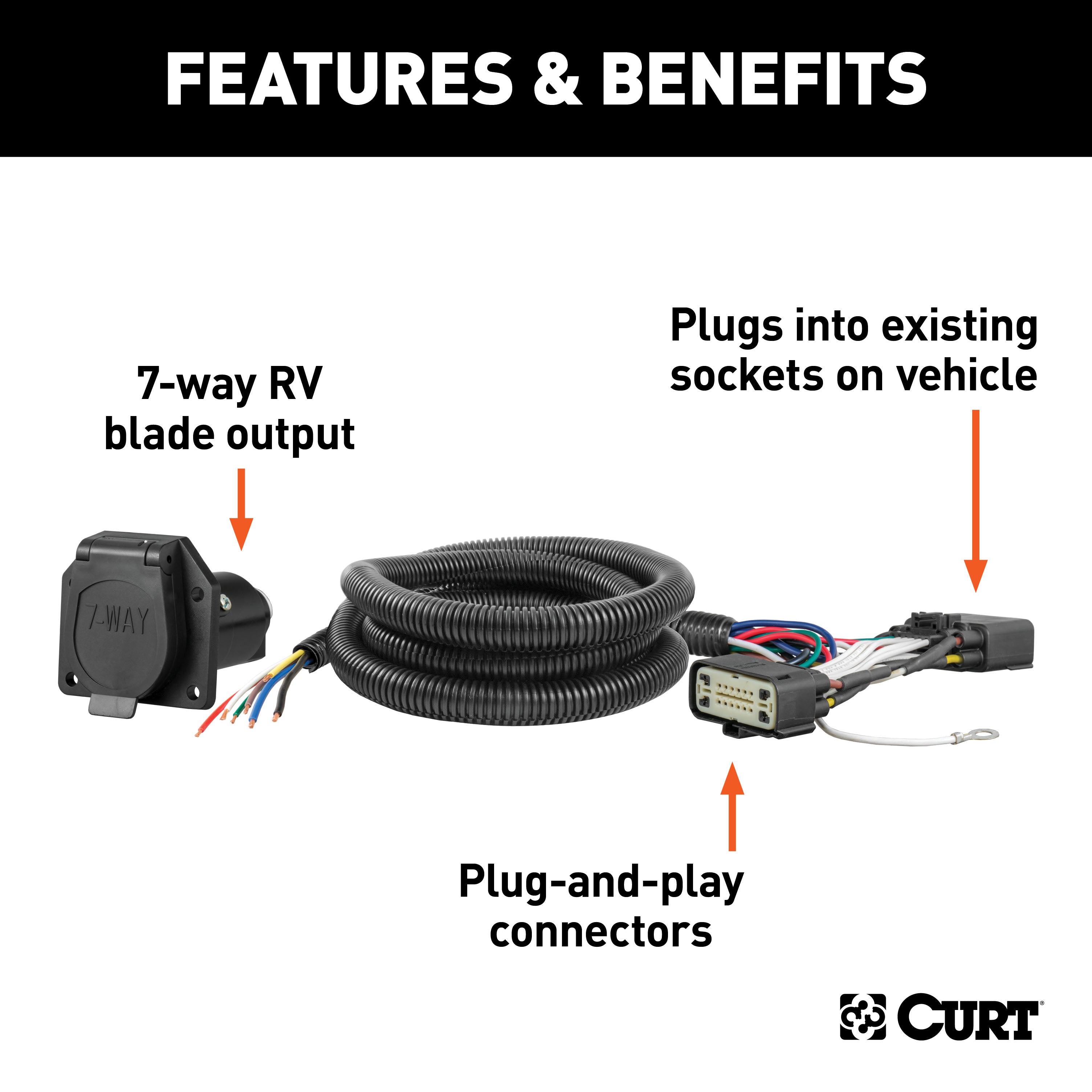 CURT 56306 Custom Wiring; 7-Way RV Blade Output; Select Ford Explorer; Police Interceptor - Truck Part Superstore