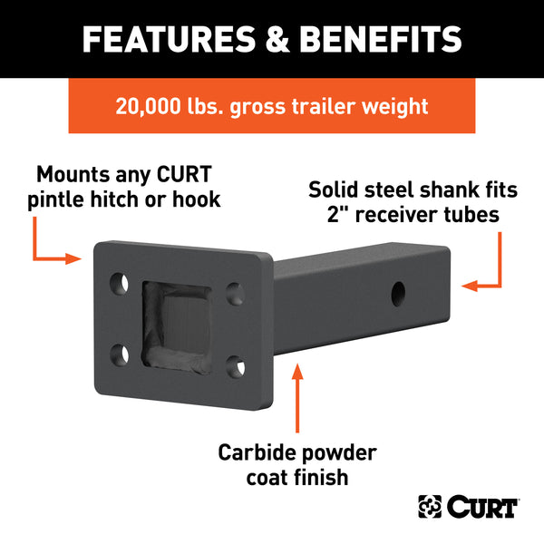 CURT 48327 CURT 48327 Pintle Mount for 2-Inch Hitch Receiver; 20;000 lbs; 6-Inch Length - Truck Part Superstore