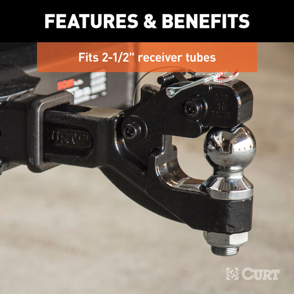 CURT 48012 Receiver-Mount Ball/Pintle Hitch (2-1/2in. Shank; 2-5/16in. Ball; 20;000 lbs.) - Truck Part Superstore