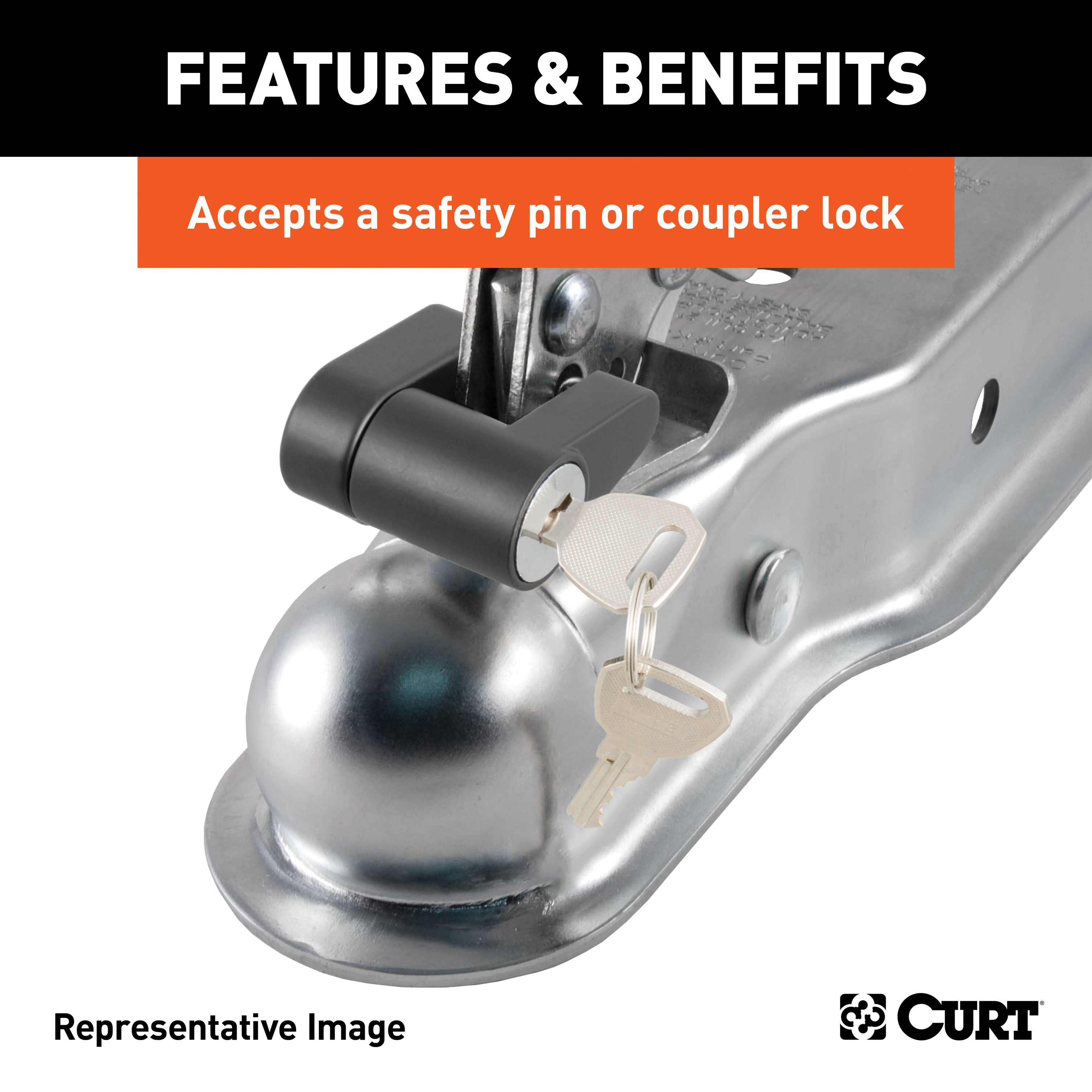 CURT 25153 2in. Straight-Tongue Coupler with Posi-Lock (2in. Channel; 3;500 lbs; Zinc) - Truck Part Superstore