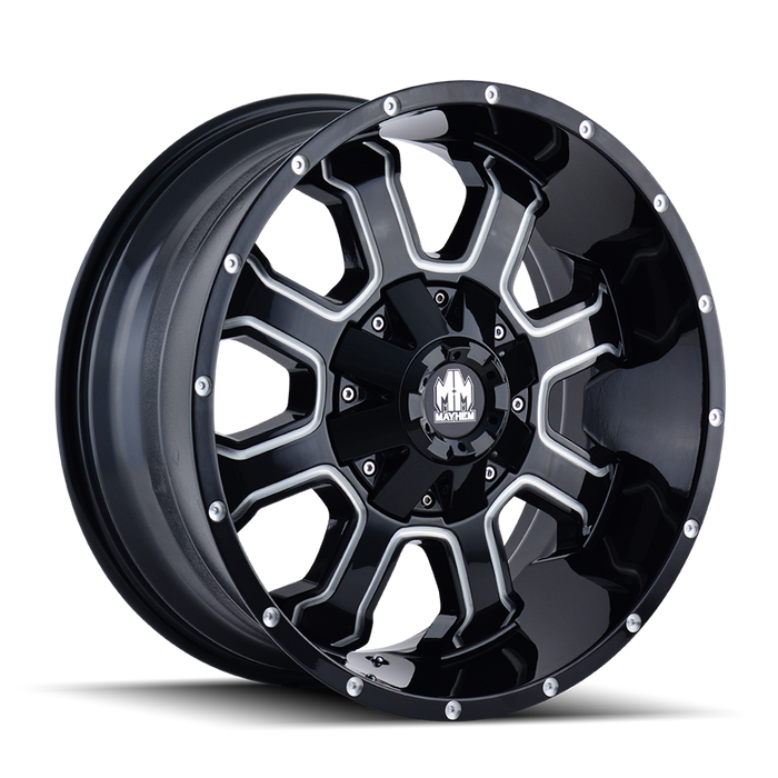 MAYHEM 8103-8978M18 FIERCE (8103) GLOSS BLACK/MILLED SPOKES 18X9 8x180 18MM 130.8MM - Truck Part Superstore