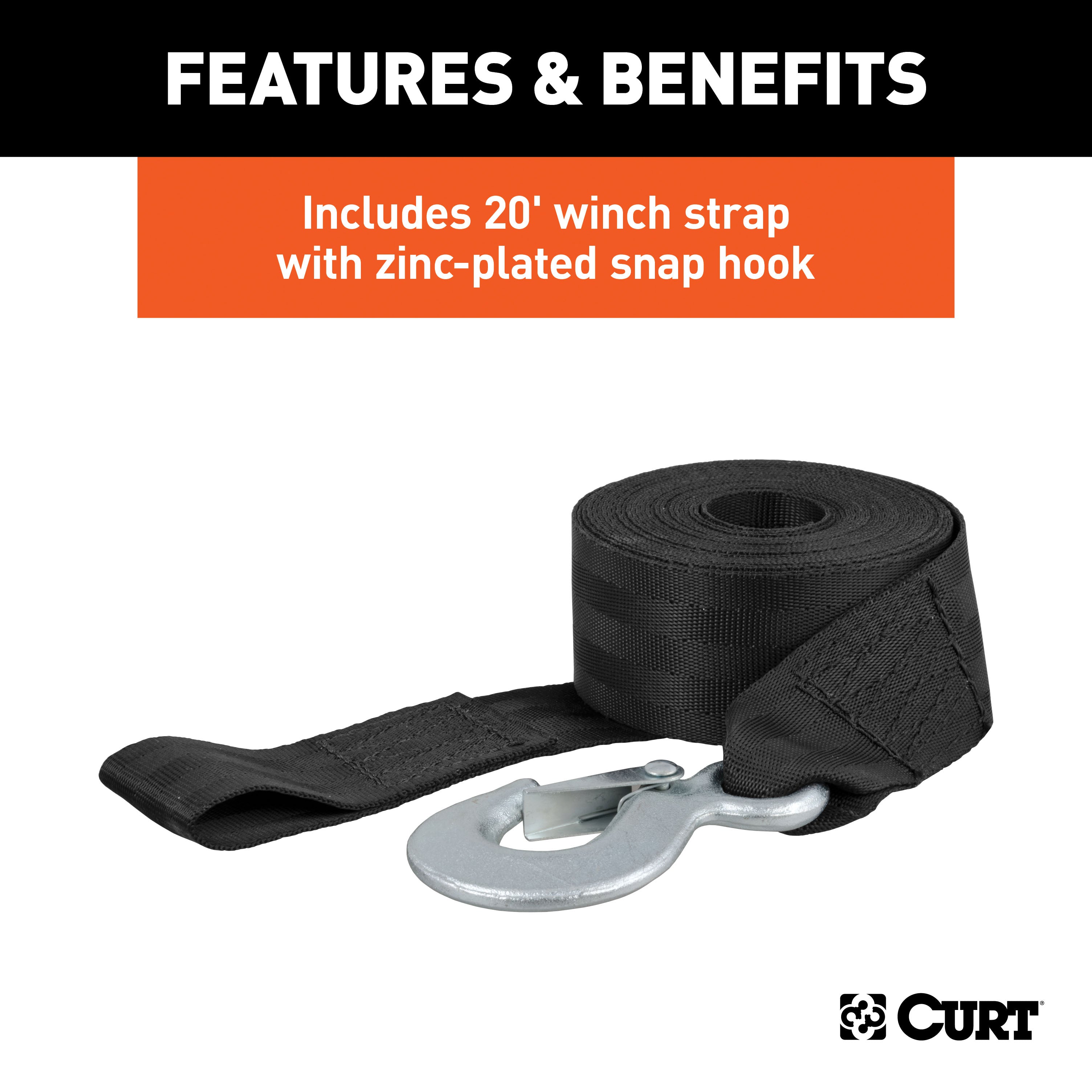 CURT 29435 Hand Crank Win. with 20ft. Strap (1;400 lbs; 7-1/2in. Handle) - Truck Part Superstore