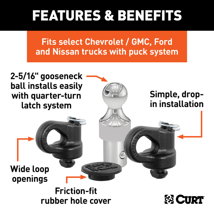 CURT 60639 OEM Puck System 2-5/16in. Gooseneck Kit; Chevrolet; Ford; GMC; Nissan (38K) - Truck Part Superstore
