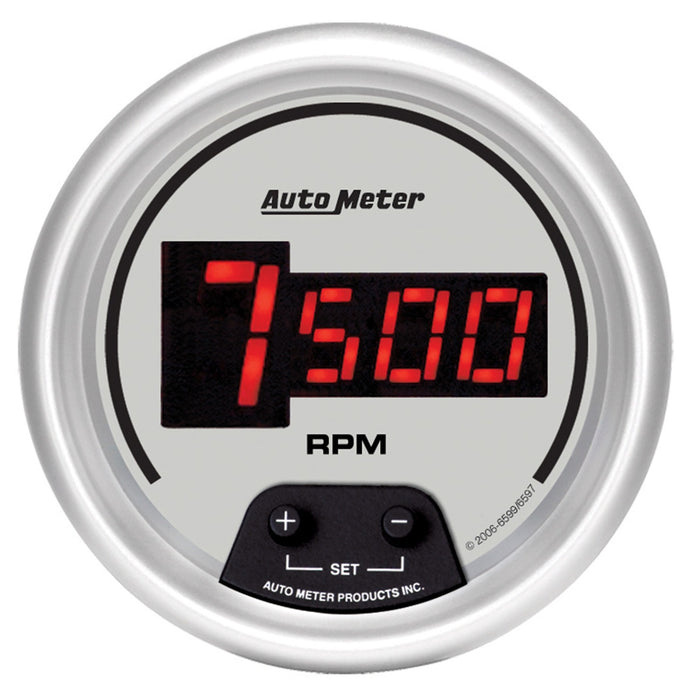 AutoMeter 6597 GAUGE; TACH; 3 3/8in.; 10K RPM; IN-DASH; DIGITAL; SILVER DIAL W/RED LED - Truck Part Superstore