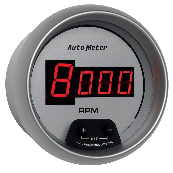 AutoMeter 6597 GAUGE; TACH; 3 3/8in.; 10K RPM; IN-DASH; DIGITAL; SILVER DIAL W/RED LED - Truck Part Superstore