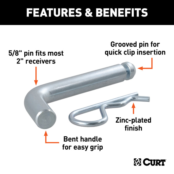 CURT 21504 5/8in. Hitch Pin with Groove (2in. Receiver; Zinc) - Truck Part Superstore