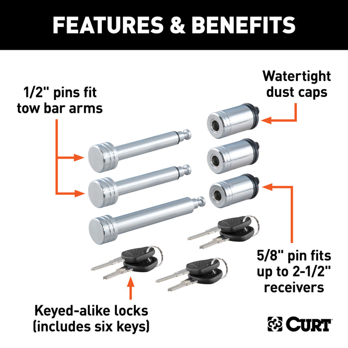 CURT 70005 CURT 70005 Rambler RV Tow Bar Lock Set; 3-Pack; Keyed-Alike - Truck Part Superstore