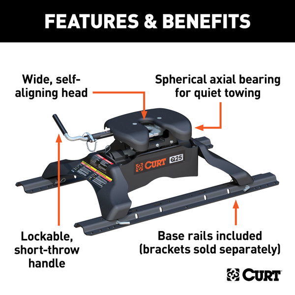 CURT 16266 CURT 16266 Q25 5th Wheel Hitch with Base Rails; 25;000 lbs - Truck Part Superstore