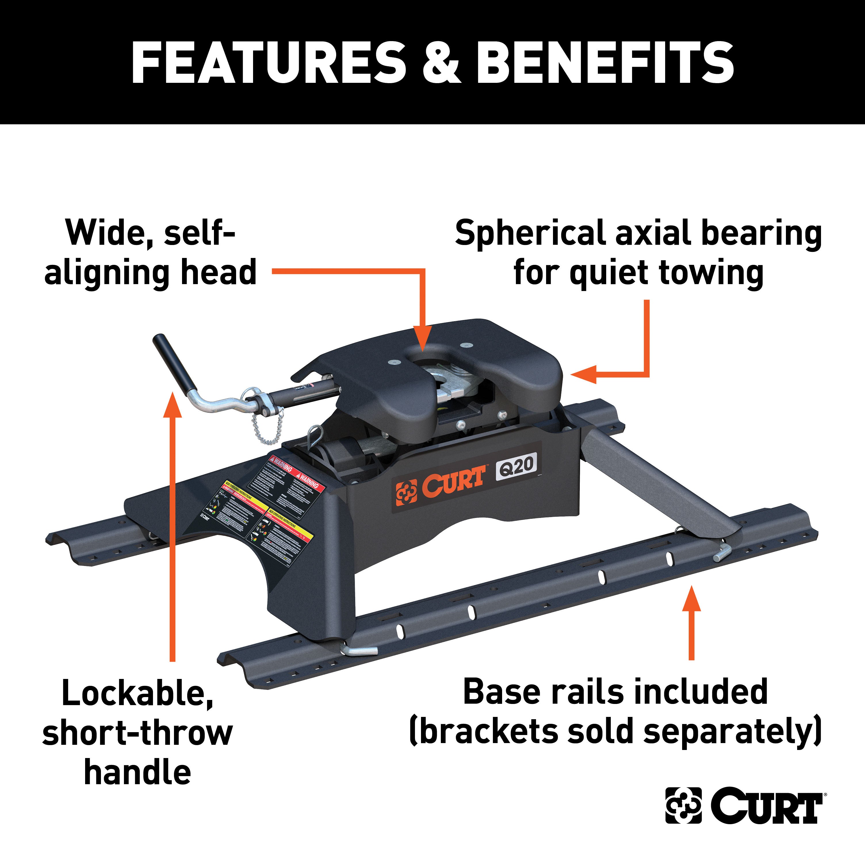 CURT 16131 CURT 16131 Q20 5th Wheel Hitch with Base Rails; 20;000 lbs - Truck Part Superstore