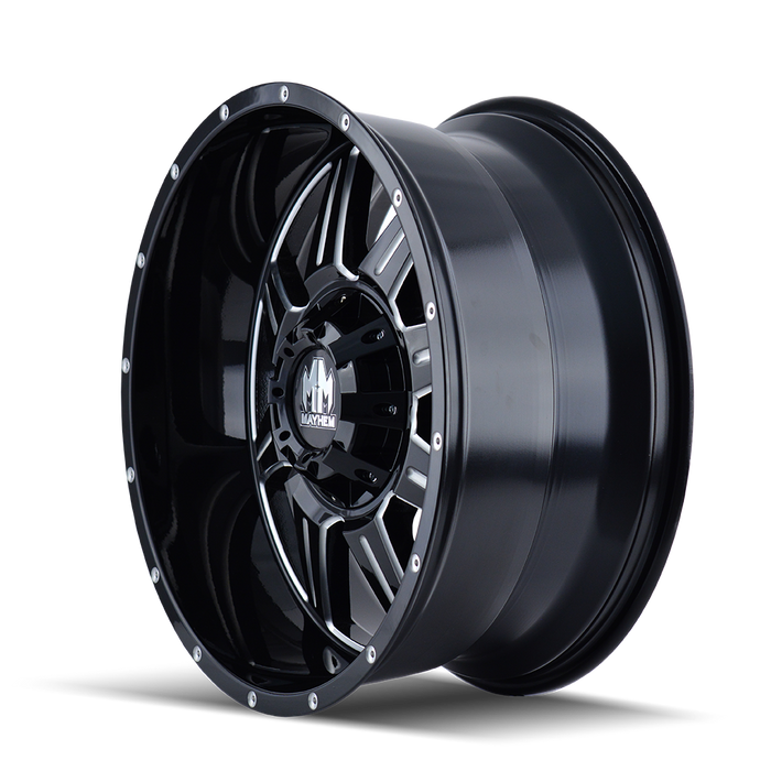 MAYHEM 8100-7956M MONSTIR (8100) GLOSS BLACK/MILLED SPOKES 17X9 5x4.5/5x5 -12MM 87MM - Truck Part Superstore