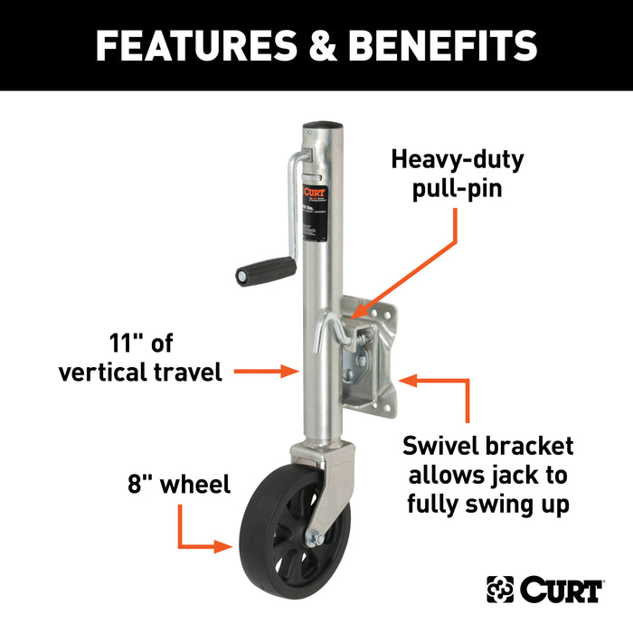 CURT 28115 Marine Jack with 8in. Wheel (1;500 lbs; 10in. Travel) - Truck Part Superstore