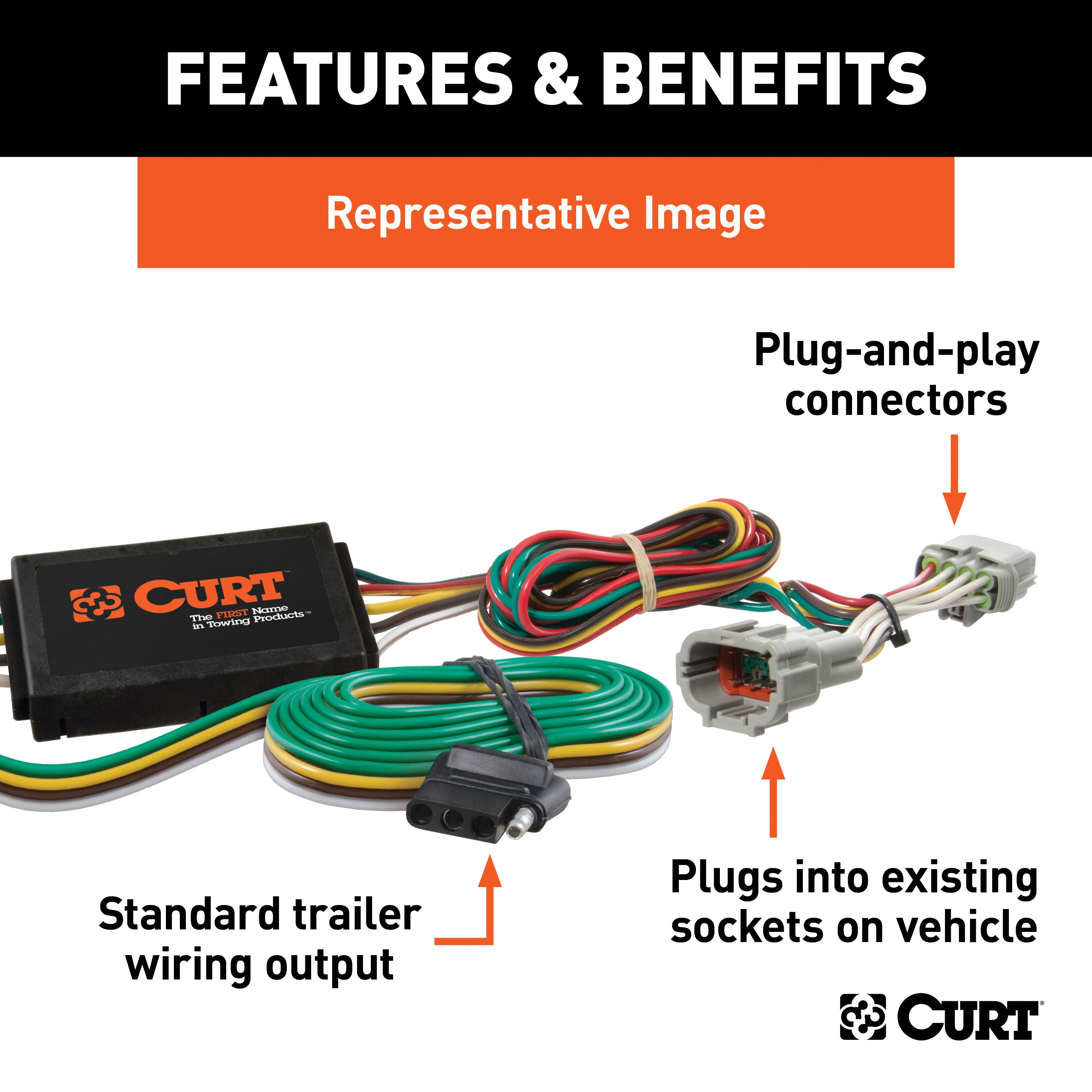 CURT 56219 Custom Wiring Harness; 4-Way Flat Output; Select Honda Civic Sedan Hybrid - Truck Part Superstore
