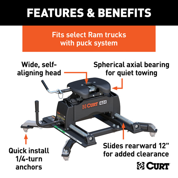 CURT 16688 Q24 5th Wheel Slider Hitch; Select Ram 2500; 3500; 6.5ft. Bed Puck System - Truck Part Superstore