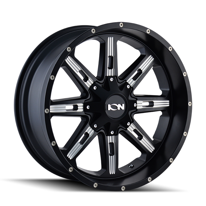 ION 184-2976M 184 (184) SATIN BLACK/MILLED SPOKES 20X9 8-165.1/8-170 0MM 130.8MM - Truck Part Superstore