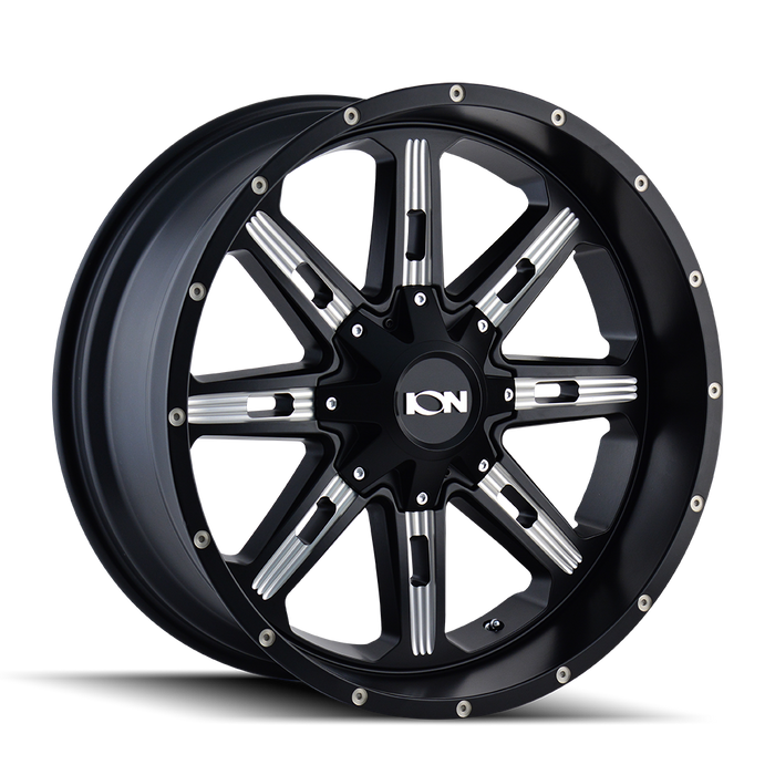 ION 184-2152M 184 (184) SATIN BLACK/MILLED SPOKES 20X10 5x5/5x5.5 -19MM 87MM - Truck Part Superstore