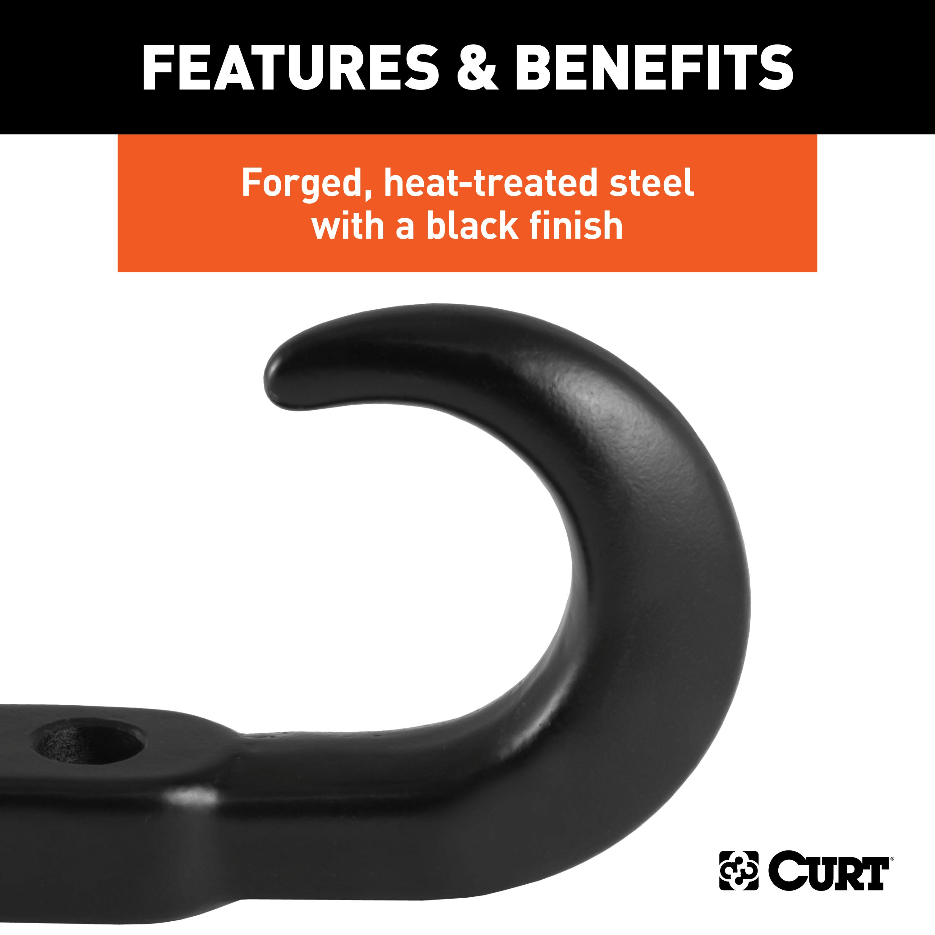 CURT 22411 CURT 22411 Bolt-On Black Steel Tow Hook with Spring Clip; 10;000 lbs Capacity - Truck Part Superstore