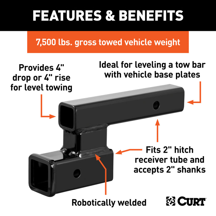 CURT 45798 CURT 45798 Trailer Hitch Adapter; 2-Inch Receiver; 4-In Drop or Rise; 7;500 lbs - Truck Part Superstore