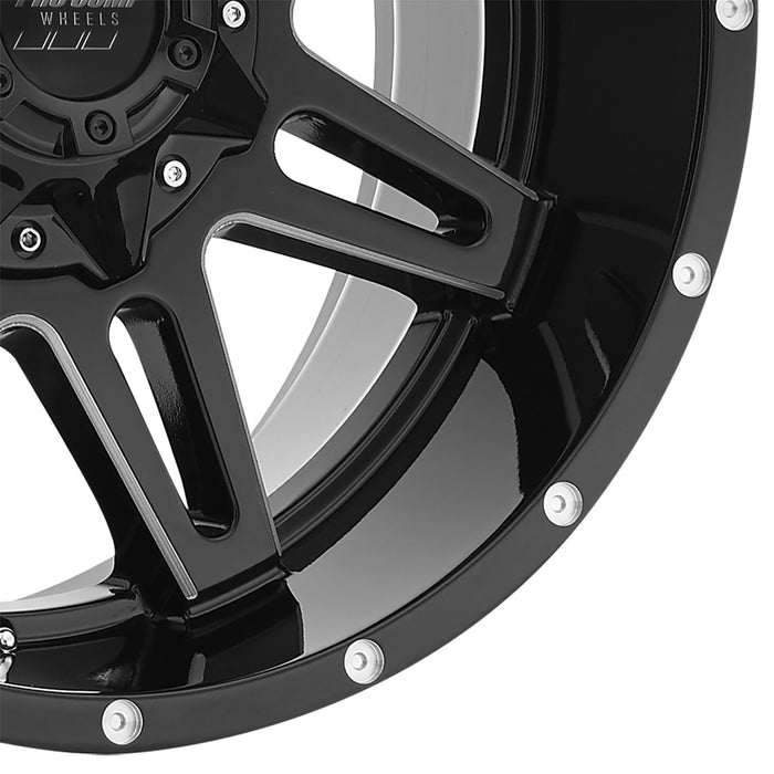 Pro Comp Alloy Wheels 8142-29582 Series 8142 Blockade 20x9.5 with 8 on 6.5 Bolt Pattern Gloss Black Milled Pro Comp Alloy Wheels - Truck Part Superstore
