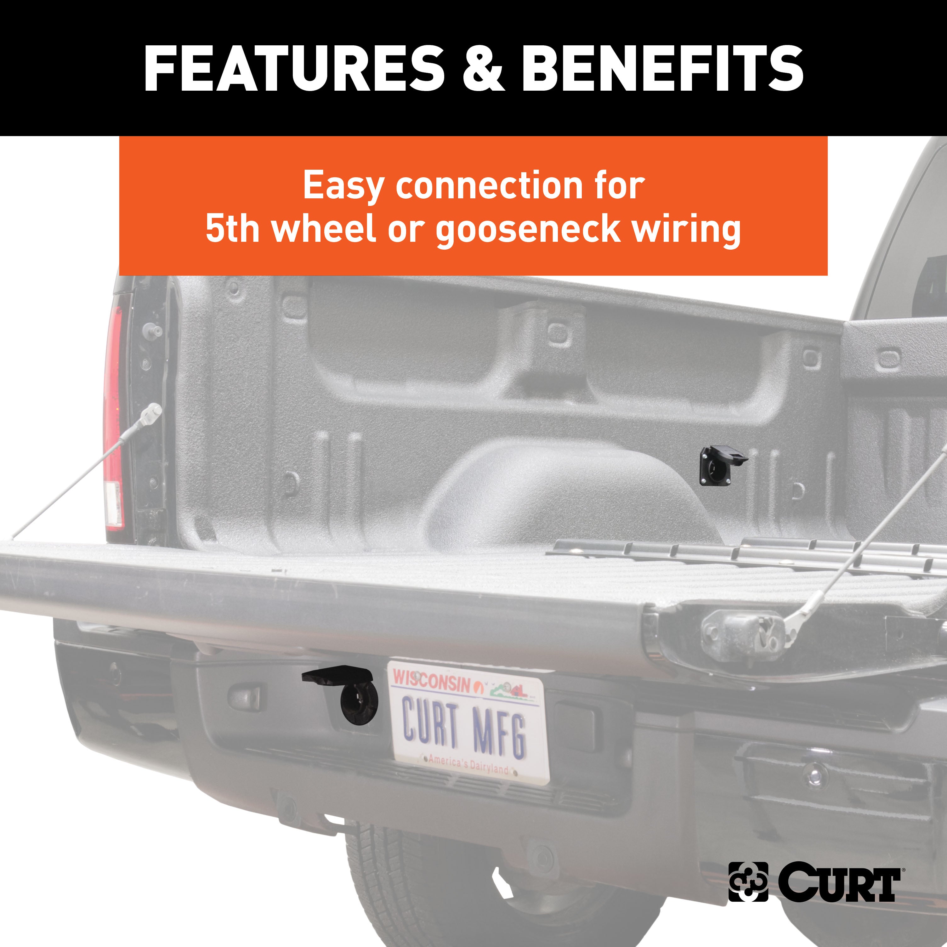 CURT 56001 10ft. Custom Wiring Extension Harness (Adds 7-Way RV Blade to Truck Bed) - Truck Part Superstore