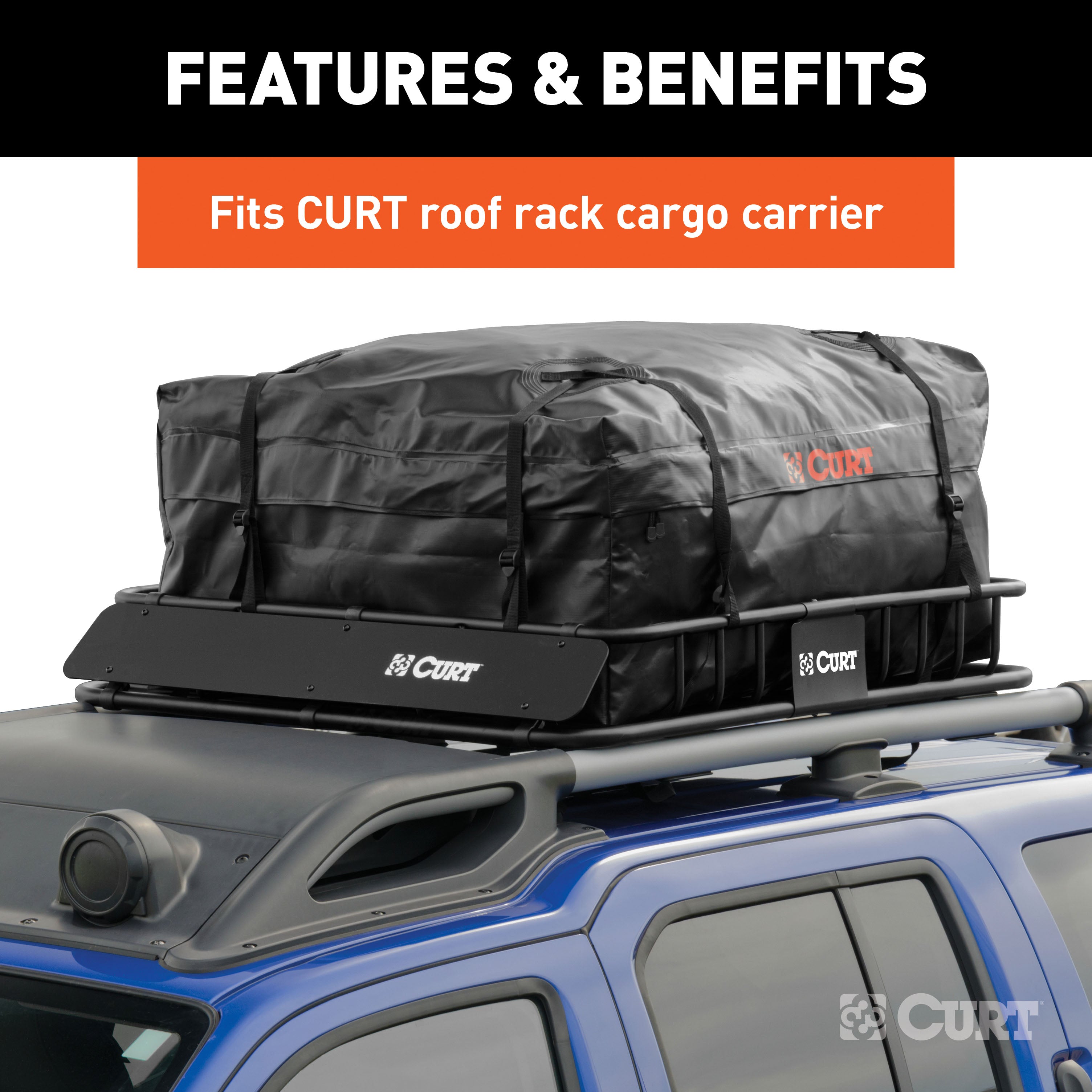 CURT 18220 38in. x 34in. x 18in. Weather-Resistant Vinyl Roof Rack Cargo Bag - Truck Part Superstore