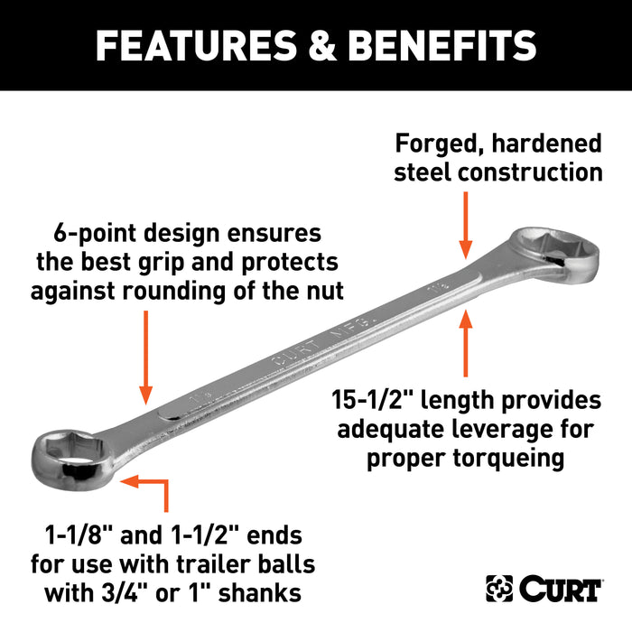 CURT 20001 Trailer Ball Box-End Wrench (Fits 1-1/8in. or 1-1/2in. Nuts) - Truck Part Superstore