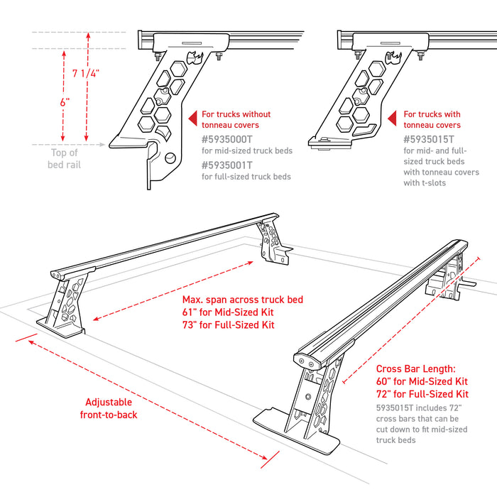 Go Rhino 5935015T XRS Cross Bars - Bed Rail Kit for Full/Mid Sized Trucks W/Tonneau Cover T-Tracks - Truck Part Superstore