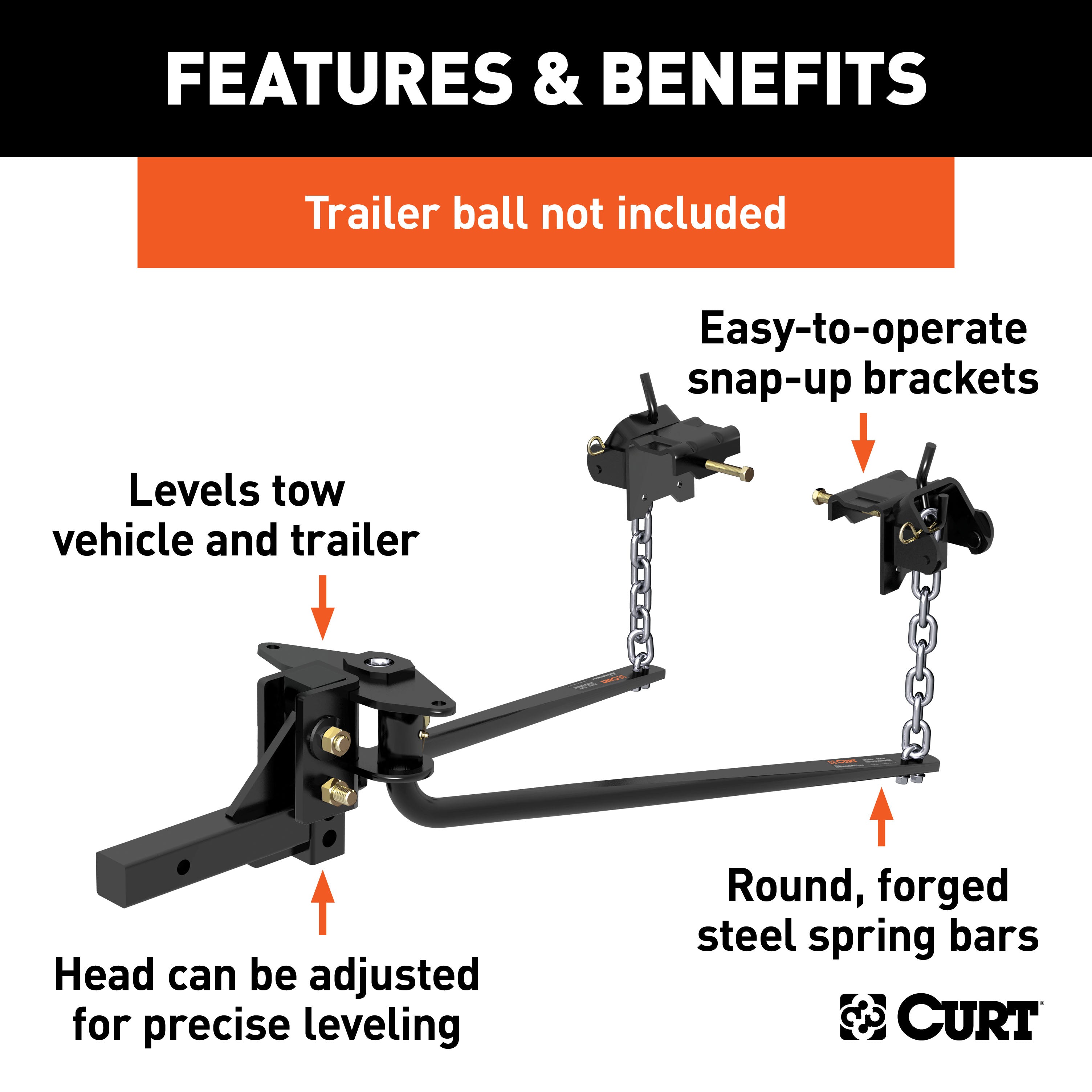 CURT 17050 Round Bar Weight Distribution Hitch with Integrated Lubrication (5-6K) - Truck Part Superstore